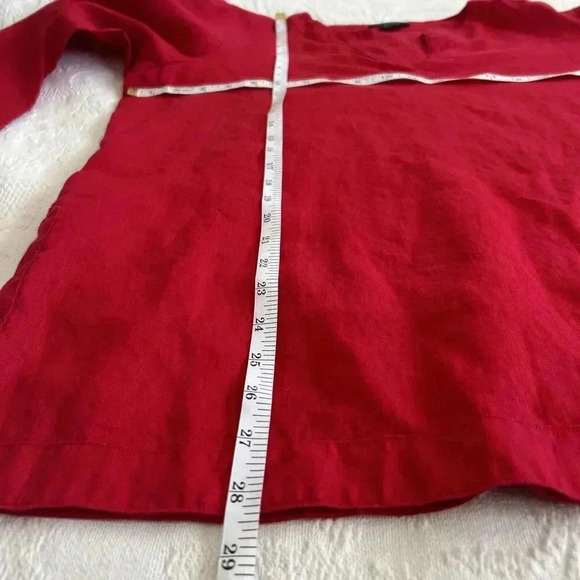 CHAPS BRIGHT RED SPLIT NECK SHIRT 100% LINEN TUNIC PULLOVER SZ Large TOP BLOUSE - Picture 3 of 11
